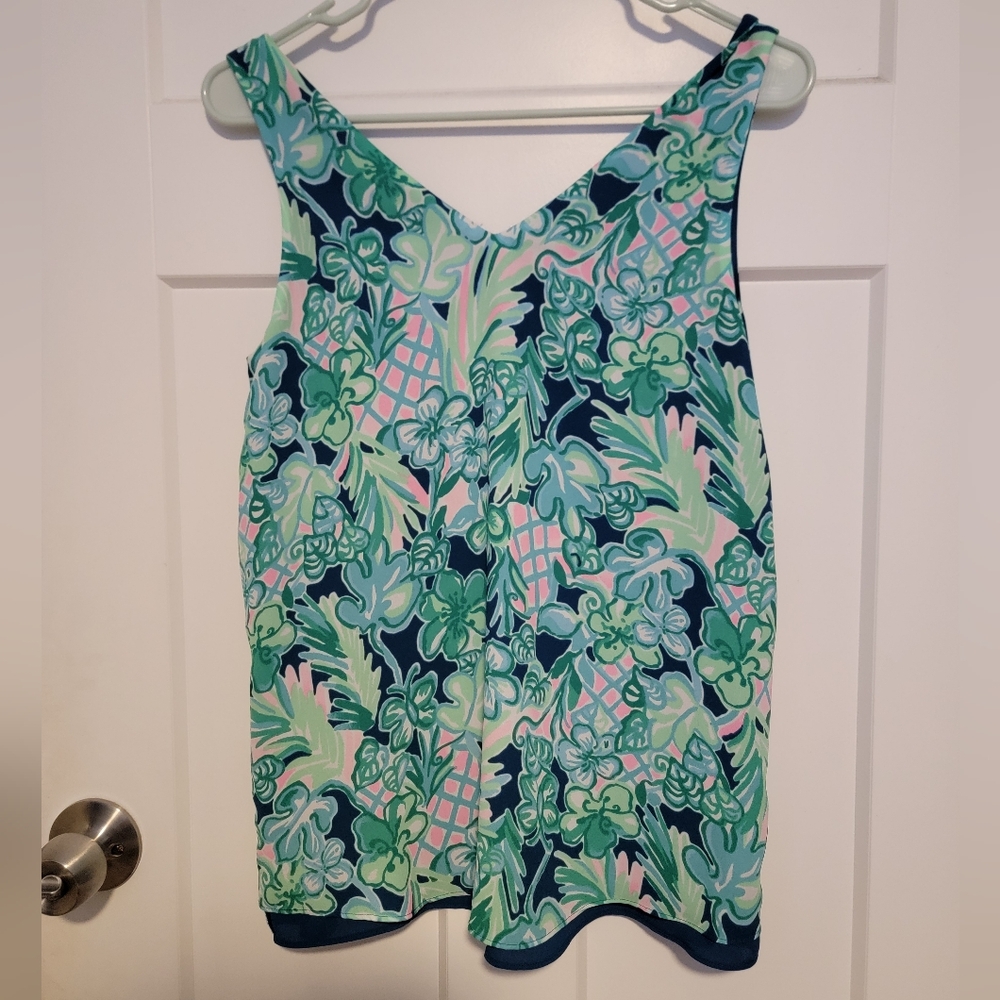 Floral Sleeveless Top - Green and Pink
